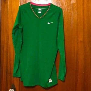 Nike Pro Dri-Fit Long Sleeve Green V-Neck Shirt